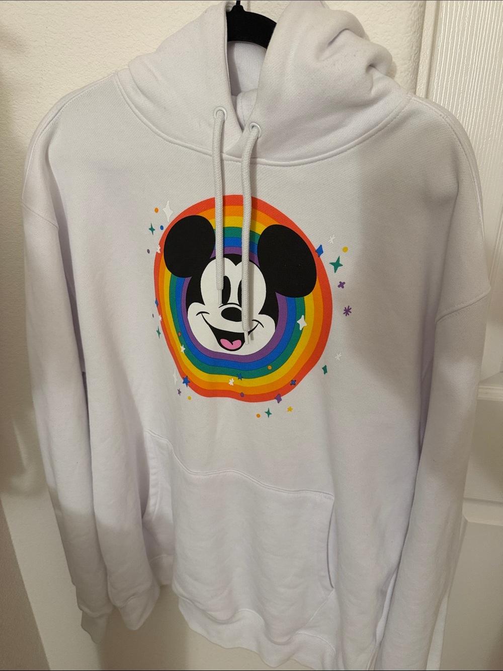 Disney Pride Collection Mickey Mouse Rainbow Hoodie White Large NWOT